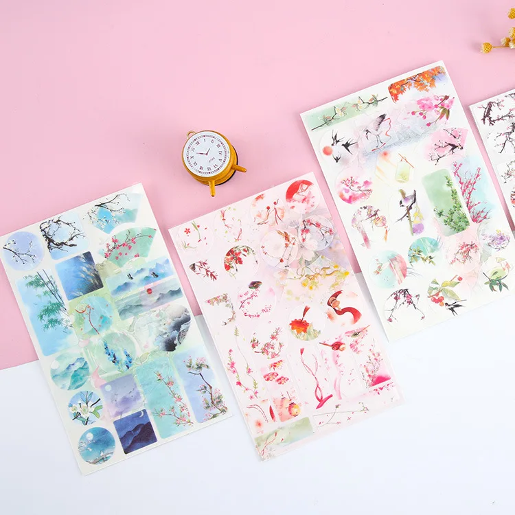 

1PC Cute New Chinese Style Ink And Wash Series Diary Decorative Planner Diary Scrapbooking Phone Index Seal Stationery Stickers