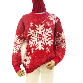 

Christmas Snowflake Pullover Knitted Sweaters 2019 Women Autumn and Winter Warm Female Pull Jumper Bottoming Sweater Tops L5