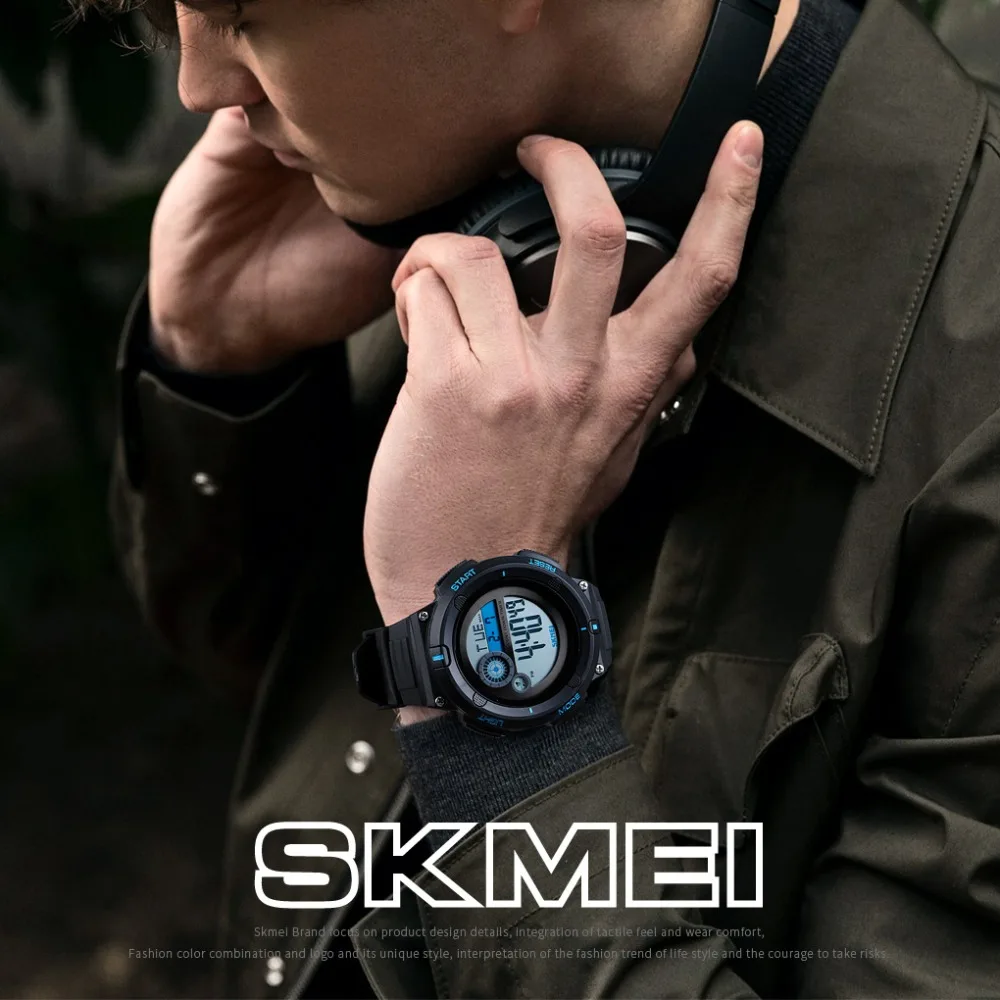 SKMEI цифровые часы мужские уличные спортивные новый бренд 50 м водонепроницаемые с