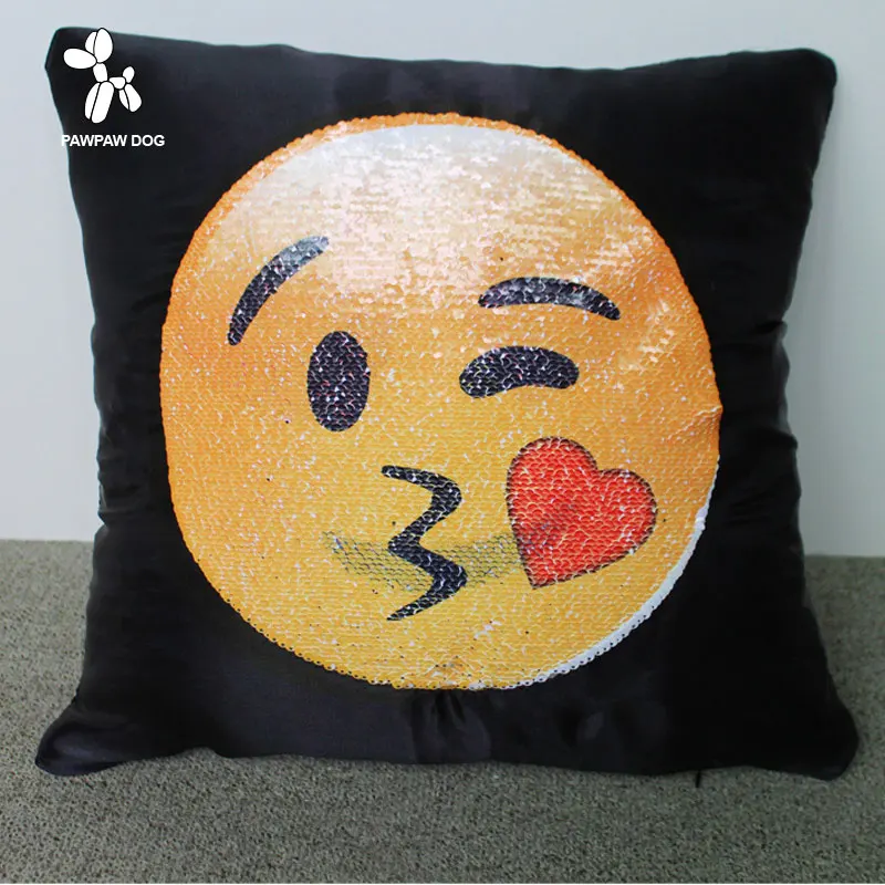 

Emoji Cushion Cover Sequins Sofa Pillowcases Back Support Home Textile Pillow Cover Funny Face Changing Decorative Cushions