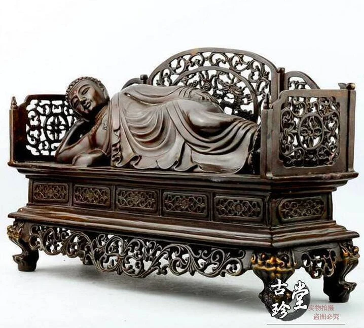 

Tibet Buddhism Temple Copper Dragon Sakyamuni Lie Rest Sleep Buddha Statue
