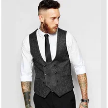 auguswu Custom Made New British Style Men’s Vests Slim Woollen cloth Double Breasted Sleeveless Waistcoat Men Suit Vest