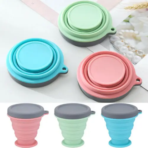 

200ML Mini Silicone Folding Camping Cup with Lids Silicone Collapsible Travel Cup Expand Drinking Cup Portable Compact Outdoor