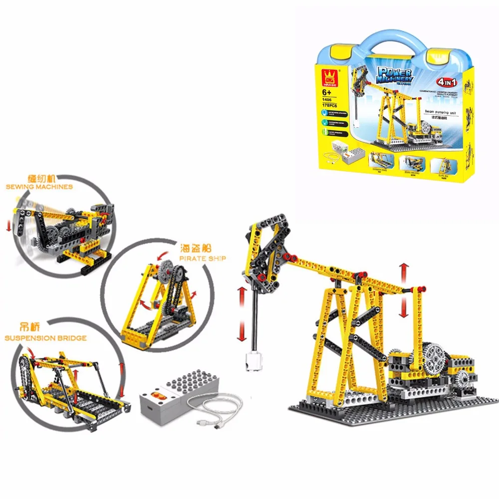 

wange 1405 1406 178 pcs 4 in1 Technic Electric Power Machinery Beam Pumping Unit Building Block Toy gifts Compatible with