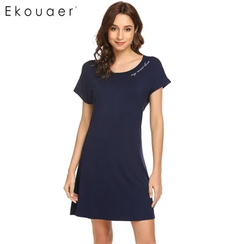 

Ekouaer Women Summer Casual Sleepwear Nightgown O-Neck Short Raglan Sleeve Letter Print Nightdress Sleep Dress Female Nightwear