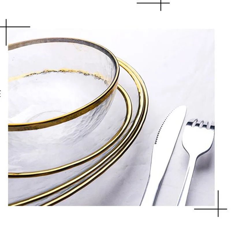 1 шт. Золотая инкрустация подставочные тарелки стеклянный стейк блюдо для еды в скандинавском стиле столовая посуда в ретро стиле чаша тарелка чашка высокого класса столовая посуда набор