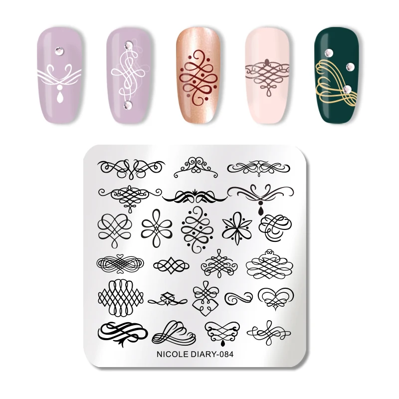 

NICOLE DIARY Square Nail Stamping Plates Stainless Steel Nail Art Stamp Template Design DIY Tool for Stamping Nails