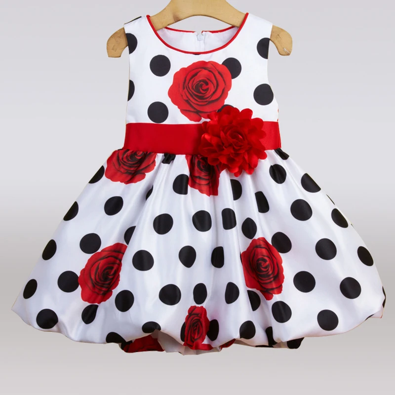 B&N Sleeveless Children Dresses Black Dot Red Bow Floral Dress Baby Infant Summer Party Dresses Princes Girls Costumes1