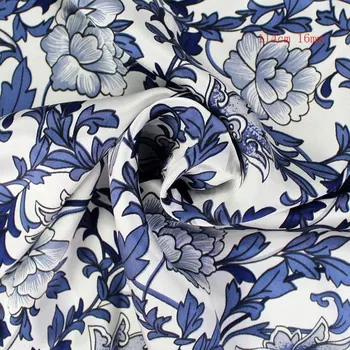 

Silk fabric silk satin clothing quilt cover pillowcase cloth classical blue and white