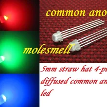 10000 шт. 5 мм соломенная шляпа 4-Булавки рассеянный Tri-Цвет RGB молочно-белый объектив общий анод красный зеленый Синий светодиодных 5 ММ Strawhat 4 Булавки RGB