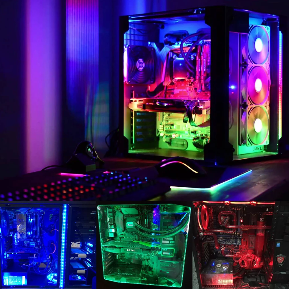 RGB Светодиодные ленты свет для PC чехол для ноутбука, SATA Питание интерфейс + 17key РФ Пульт дистанционного управления Беспроводной 1м 2м