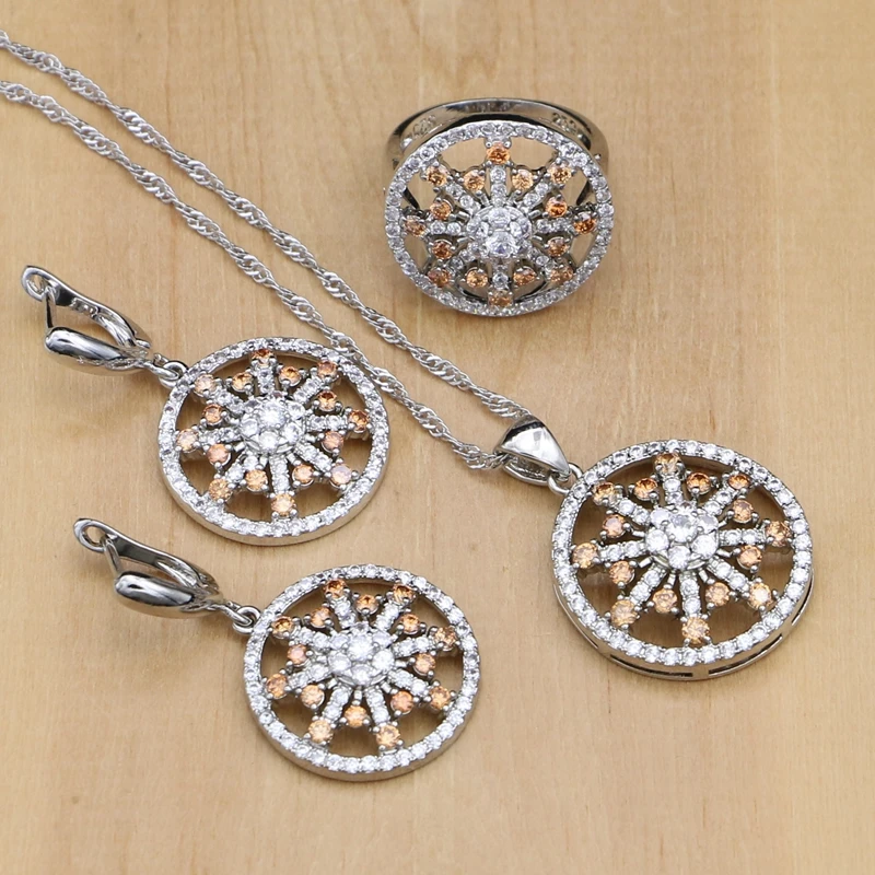 

Mystic 925 Silver Bridal Jewelry Champagne AAAA Crystal Jewelry Sets For Women Earrings/Pendant/Rings/Necklace Set