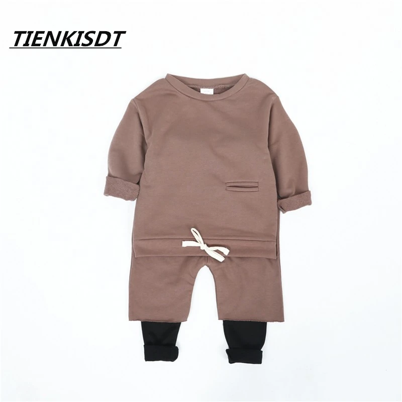 Solid Pure Cottons Streetwear Tops Pants Baby Boys 4-12y Romper Outfits 2018 Set Suits Children Girls Clothing Kids Bobo Choses | Детская