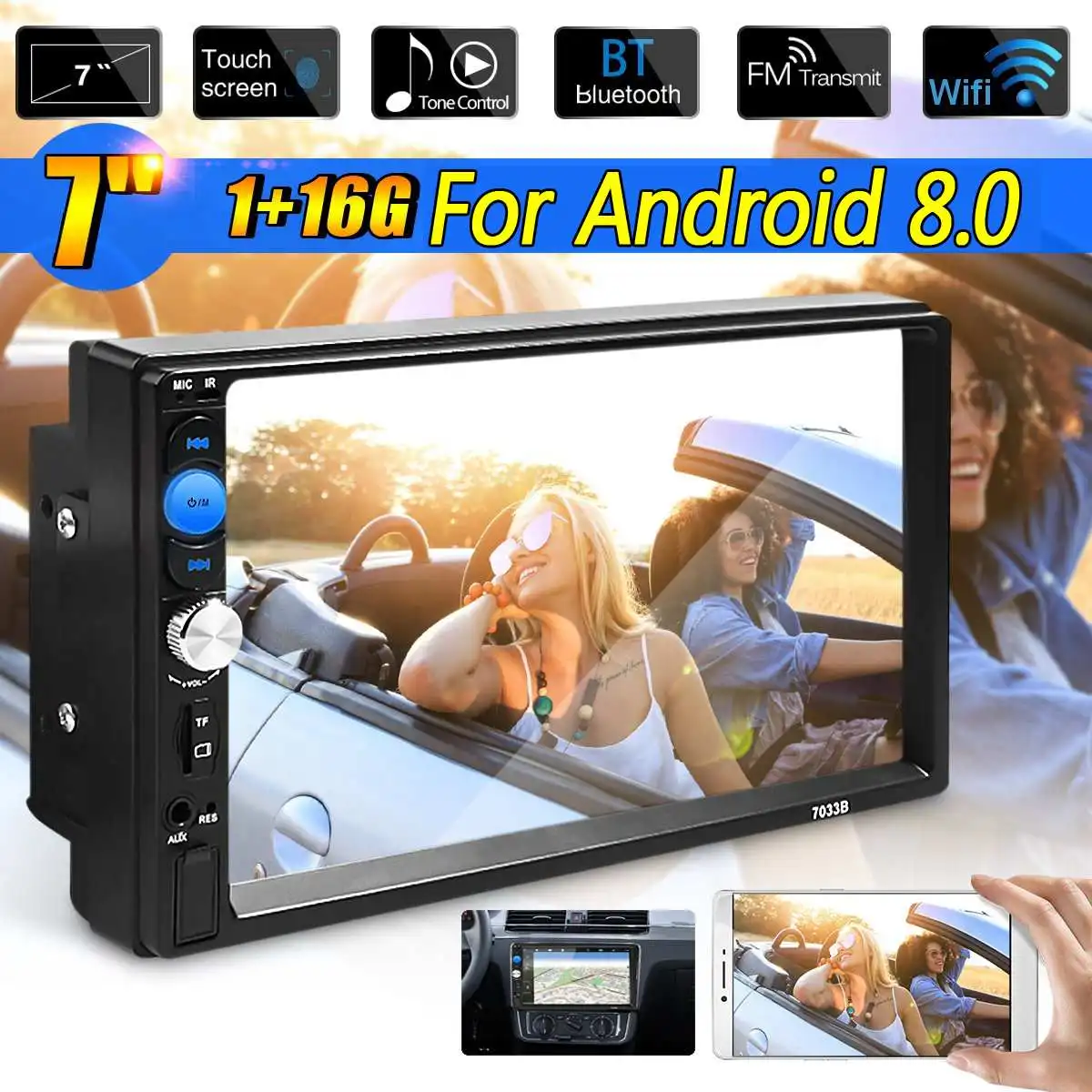 

Car Radio for Android 8.0 7 Inch 2Din 1024*600 HD Touchscreen GPS Car Multimedia Player bluetooth Radio Indash WIFI/MP3/MP5 FM