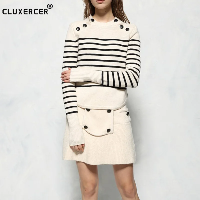 

high quality 2018 New Fashion Two Piece Set autumn knitting shirts set Women Casual Patchwork Bodycon office lady Dress