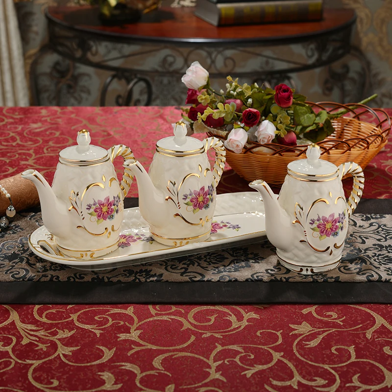 

Decal design porcelain spice set oil vinegar bottles for oil and vinegar Kitchen supplies ceramic storage bottles Container set