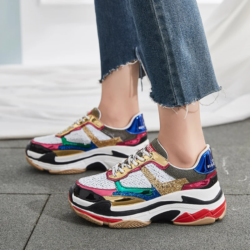 Tleni Bling shiny sequines Women shoes platform wedge shoes fashion sneakers breathable Glitter travel walking shoes ZX-94 Tleni Bling shiny sequines Women shoes platform wedge shoes fashion sneakers breathable Glitter travel walking shoes ZX-94