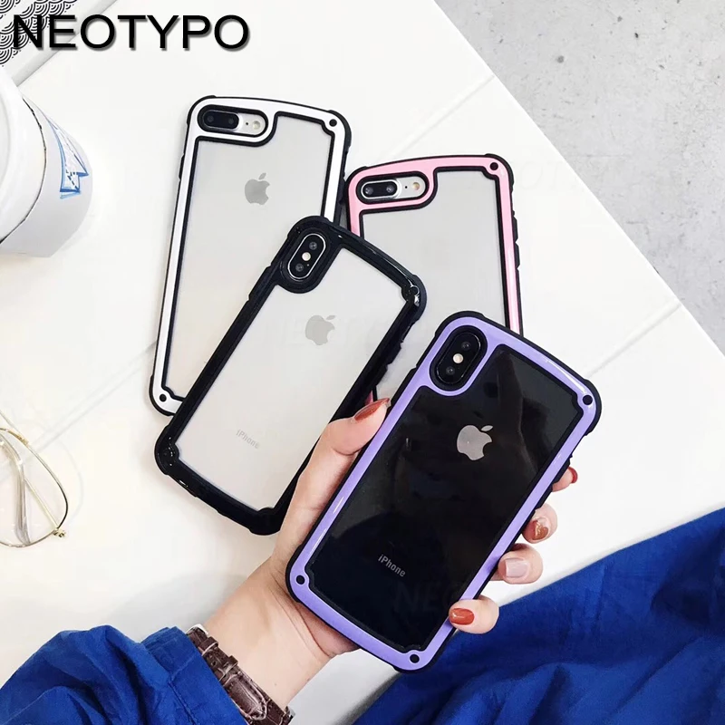 

Cute Solid Color Border Phone Case For iphone X XS XR XS Max 6s 7 8plus Fashion Couple Anti-fall Transparent All-inclusive Capa