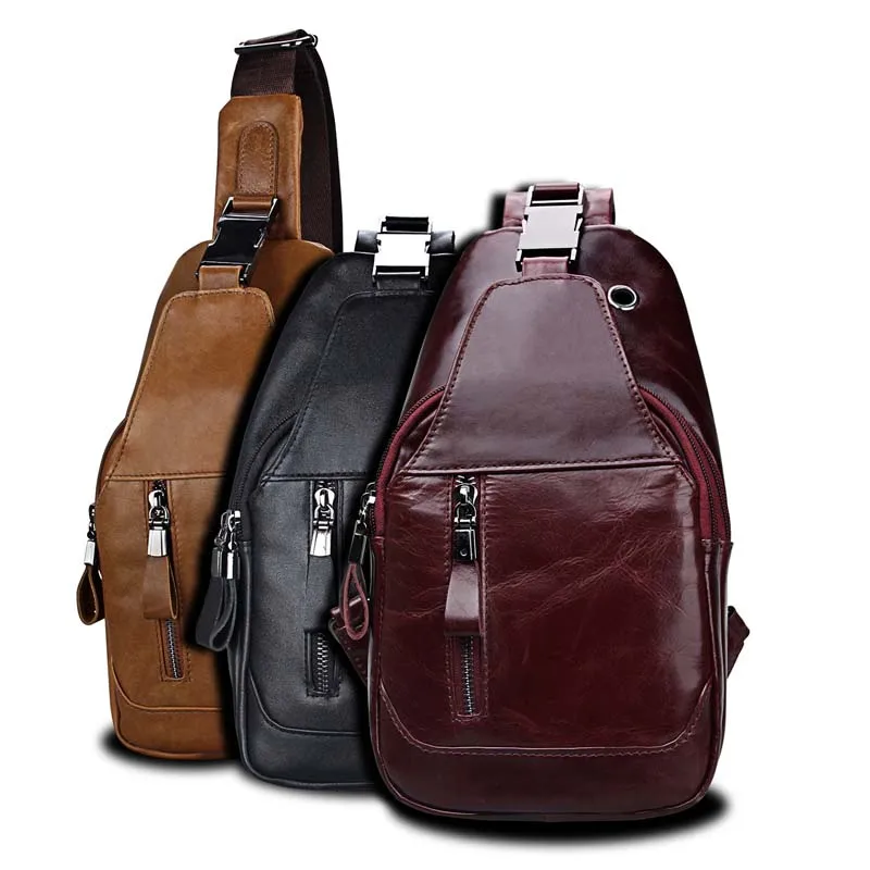 Explosive models latest genuine leather men's diagonal bag Men's premium models leather across men's leather bag chest bag