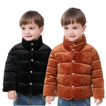 BINIDUCKLING/Зимний пуховик для мальчиков; Детское пальто; Вельветовая хлопковая плотная теплая одежда с воротником-стойкой; однотонная детская верхняя одежда; зимний комбинезон