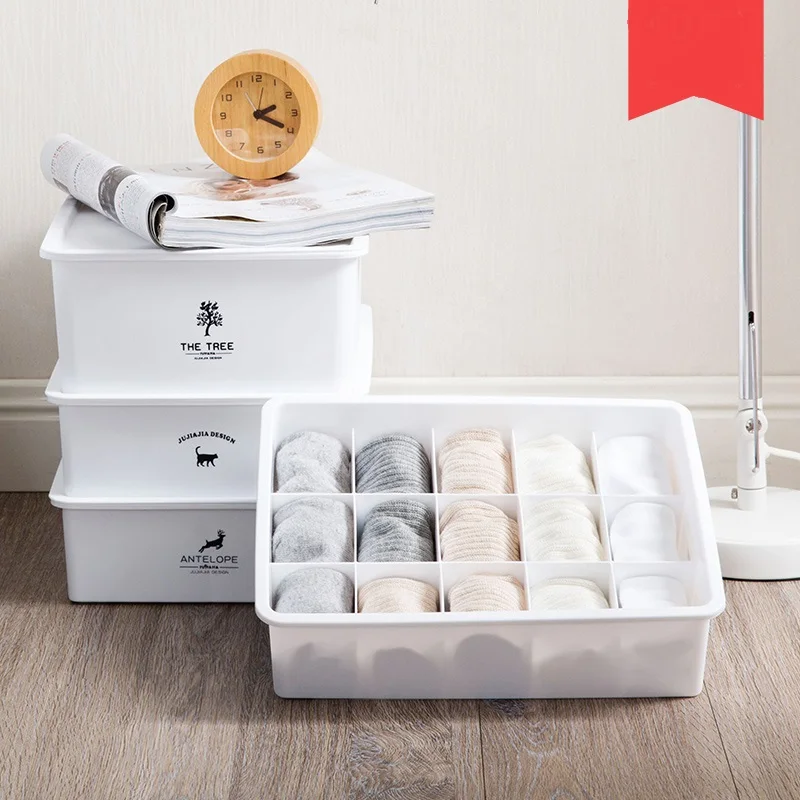 

three - piece set Plastic lattice underwear storage box covered with socks underwear box