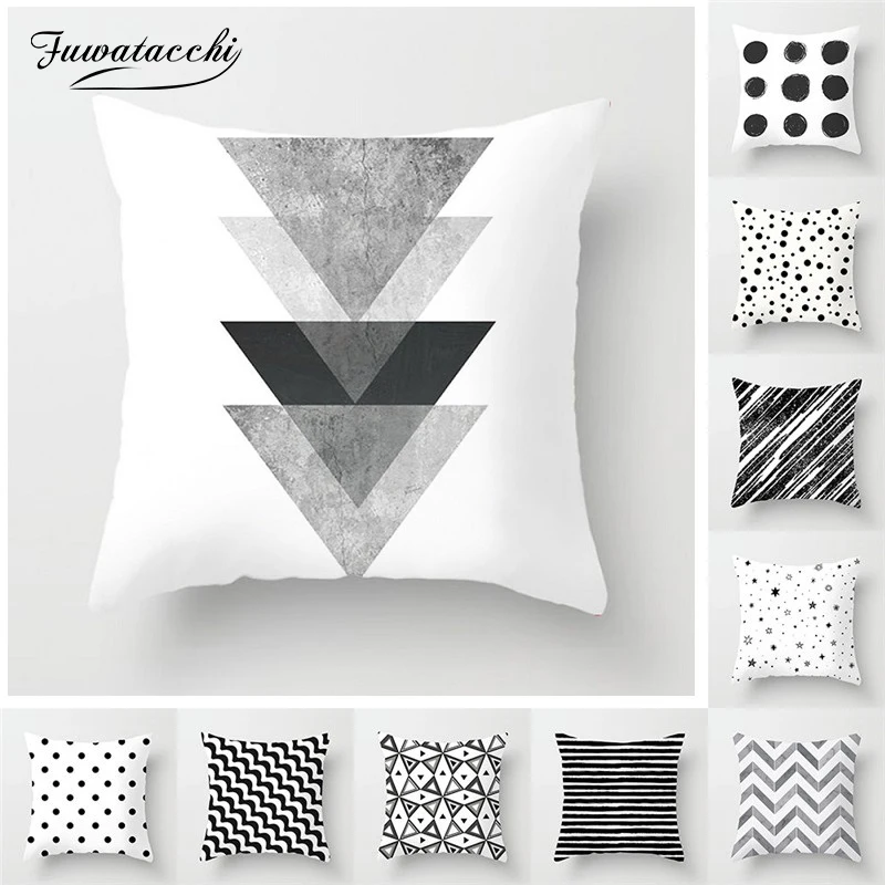 

Fuwatacchi White and Black Geometric Cushion Cover Heart Wove Stripe Pillow Cover Sofa Home Chair Decorative Pillows 45*45cm