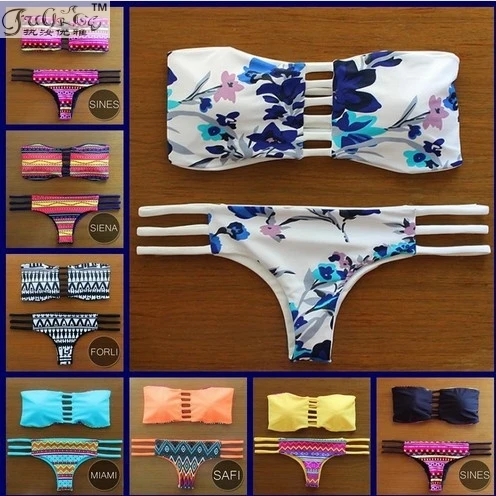 

Sexy Brazilian Bikini Set Bandeaus Bikinis and Halter Bathing Suits Low Waist Swimsuit for Girls Print Padding top Push up