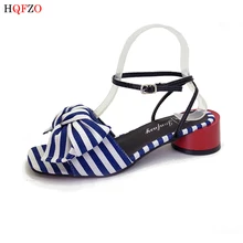 HQFZO/модные сандалии в клетку Летняя обувь с открытым носком на высоком каблуке с ремешком на лодыжке и бантом женская обувь Sandalias Mujer