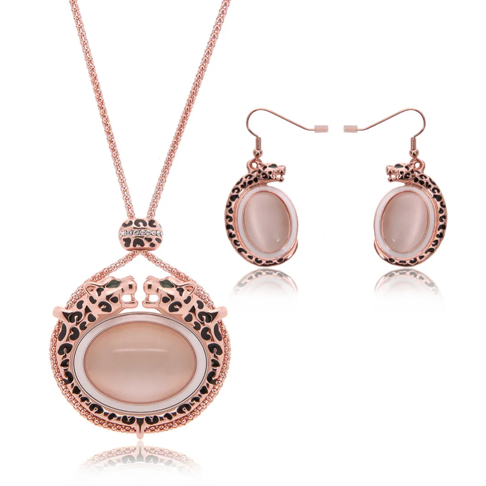 Vintage Opal Statement Leopard Pendant Necklace Drop Earrings Rose Vintage Opal Statement Leopard Pendant Necklace Drop Earrings Rose Gold Filled Nigerian African Costume Jewelry Sets In From