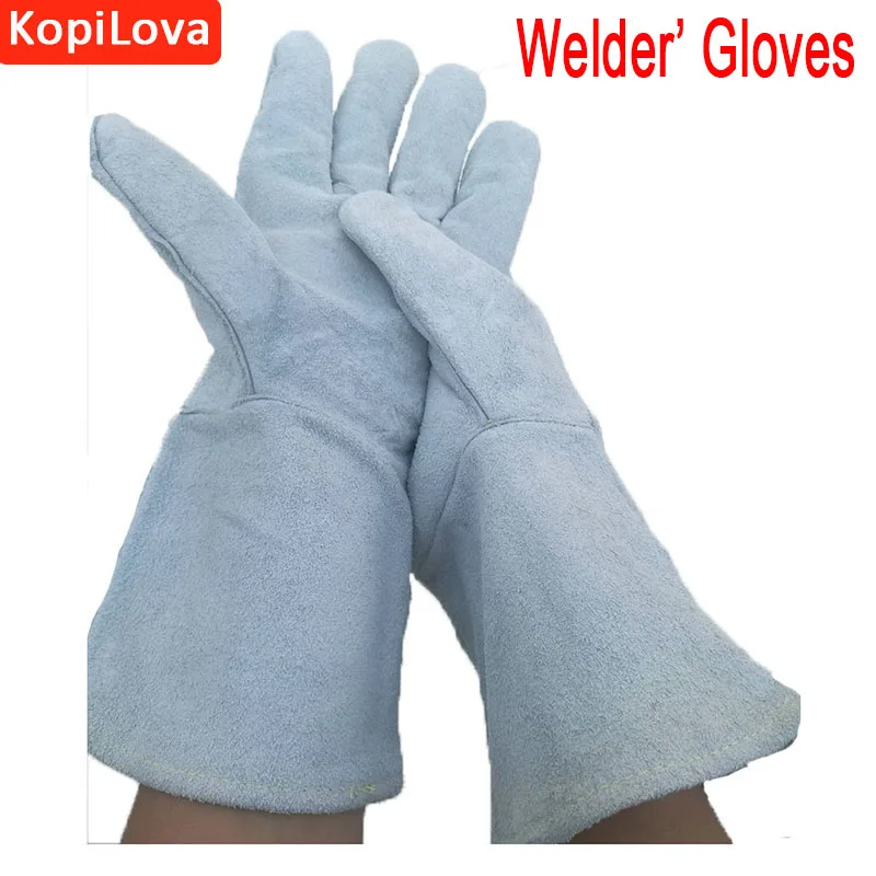

KopiLova 1pairs 35CM Weldeing Gloves Welder Gauntlets Wear-resisting Workplace Safety Gloves Sputtering Protection Gloves
