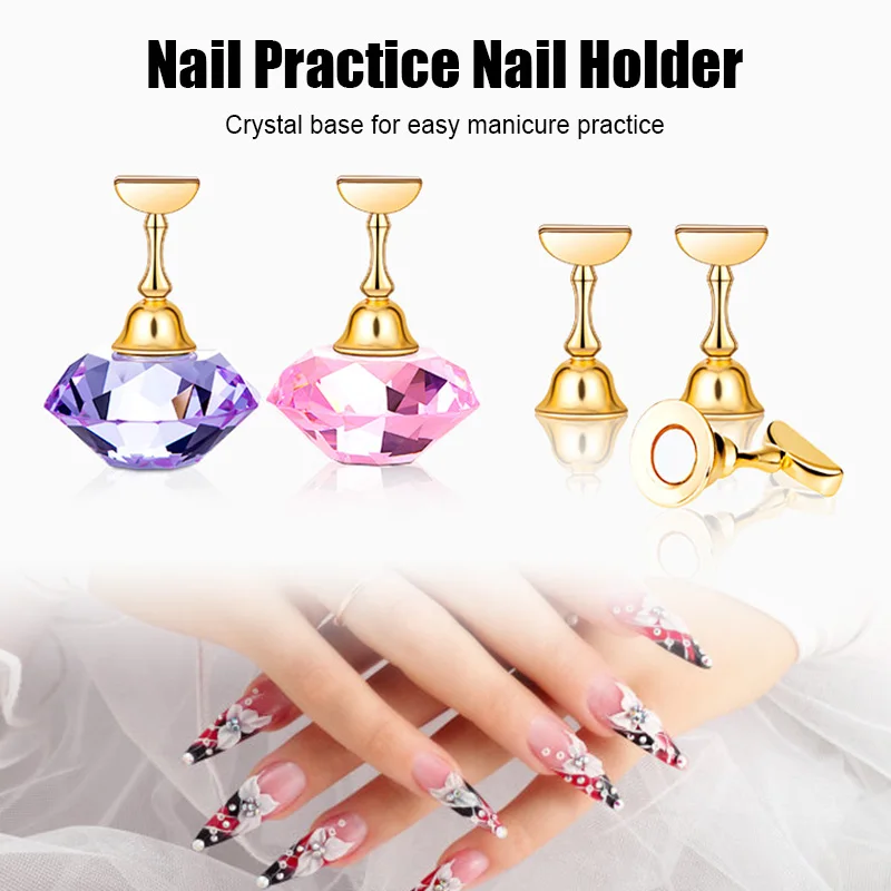 

1 PC. magnetic nail holder + 5 tips training Display Stand crystal stand alloy false nails demonstration shelf manicure tools