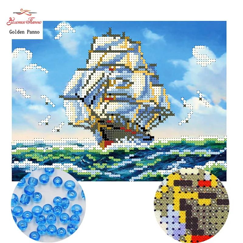 

Golden Panno,Needlework,DIY,beads,Cross stitch,Embroidery stitch,Precise Printed painting,scenic Pattern,sailing 0414