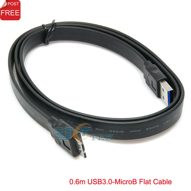 Super Slim Flat USB 3.0 AM to Micro B Micro USB3.0 Data Cable Cord 0.6m