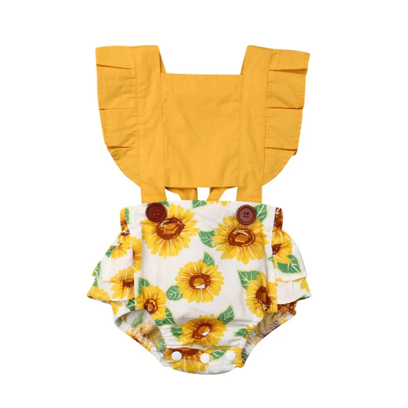 Комбинезон с подсолнухом наряд с комбинезоном для маленьких девочек - Color: Yellow