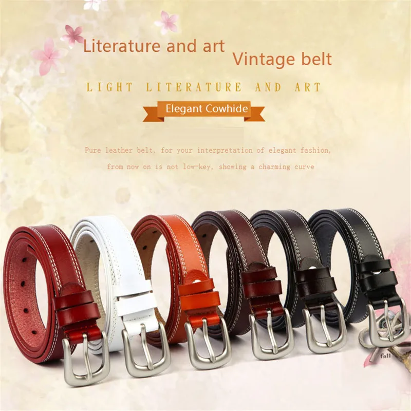 

Genuine Leather Wonen's Belt Vintage Alloy Pin Buckle Leather Strap Punching Belt Female Fashion Designer for Pants' Belt H028