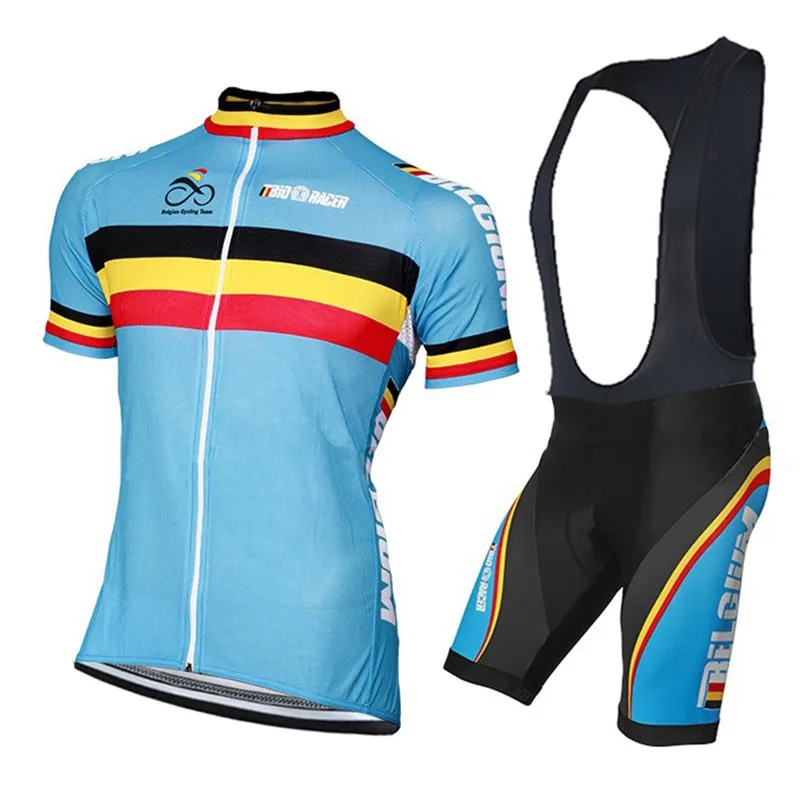 2018 بلجيكا البلجيكي الدراجات جيرسي و مريلة السراويل كيت الرجال قصيرة الأكمام غطاء دراجة سريعة الجافة تنفس مريلة السراويل مع
