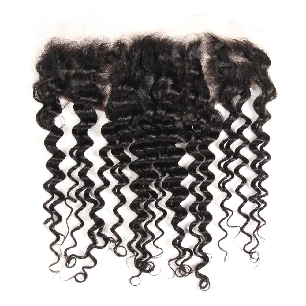 Megalook Peruvian Deep Wave Bundles with Frontal 100% Remy Human Hair Bundles with Lace Front Closure 13X4