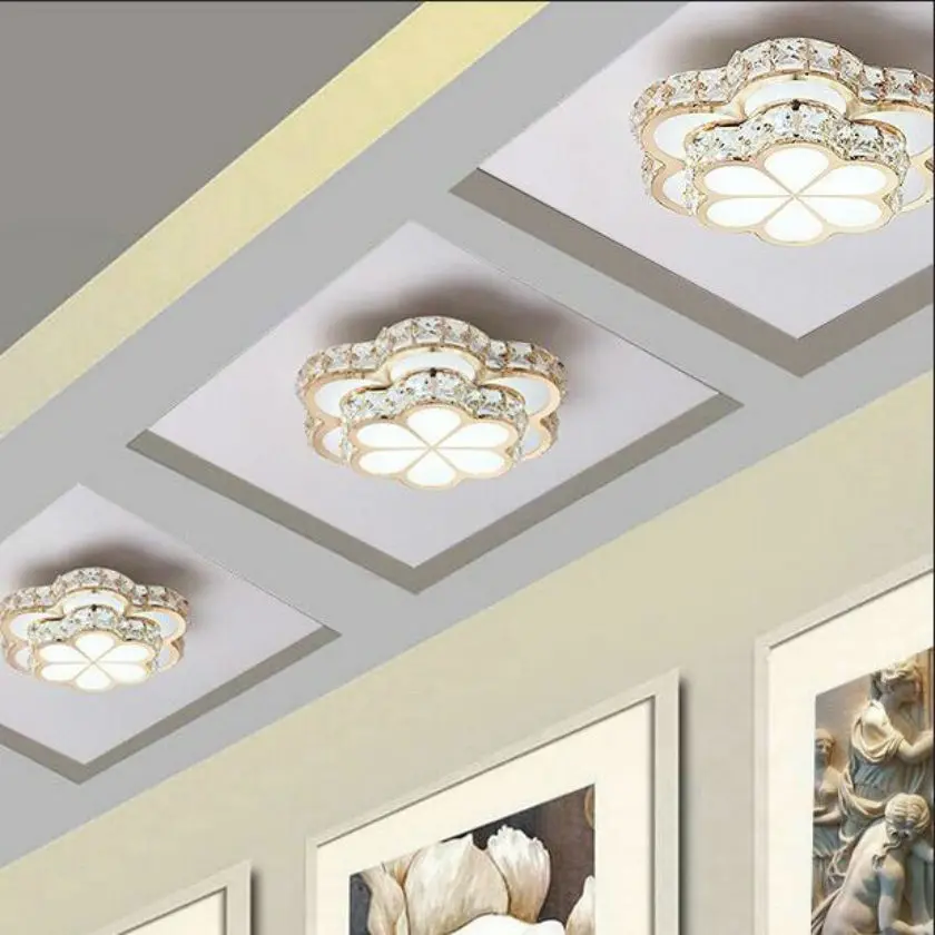 Flores LED Luces de techo lámpara de techo de cristal oro pasillo Lámparas lustre acrílico luminaria para dormitorio luz iluminacion