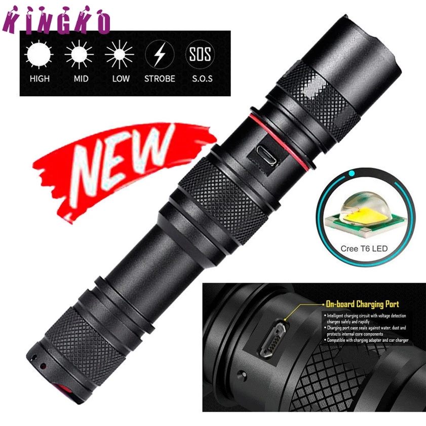 High Quality 5000lm BRIGHT Rechargeable LED Flashlight w/ USB Adapters