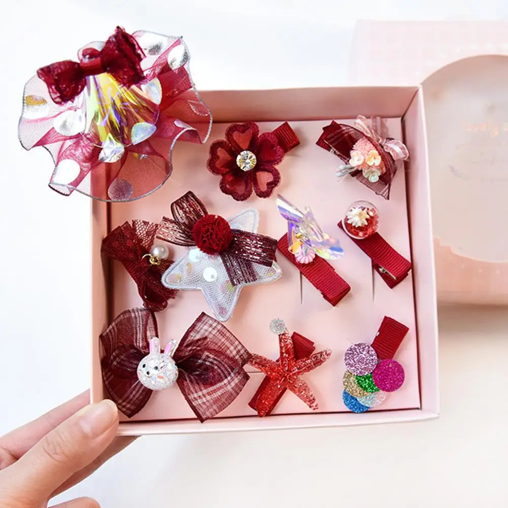 j With box M MISM,, детский головной убор, 10 шт., милая заколка для волос для детей, цветной лазерный головной убор, аксессуары для волос для девочек, заколки для волос, коробка/без коробки - Цвет: j With box