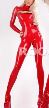 

Latex sexy open chest cat suit clothing with socks crotch zip