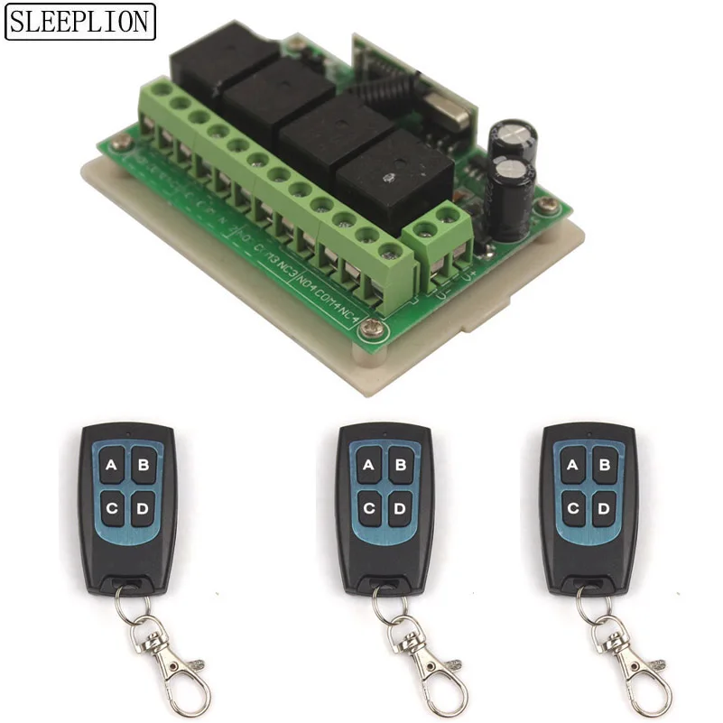 DC 12V 4CH Wireless RF Remote Control Light Switch 10A Relay Output Radio Receiver Module Transmitter Universal Switch (3)