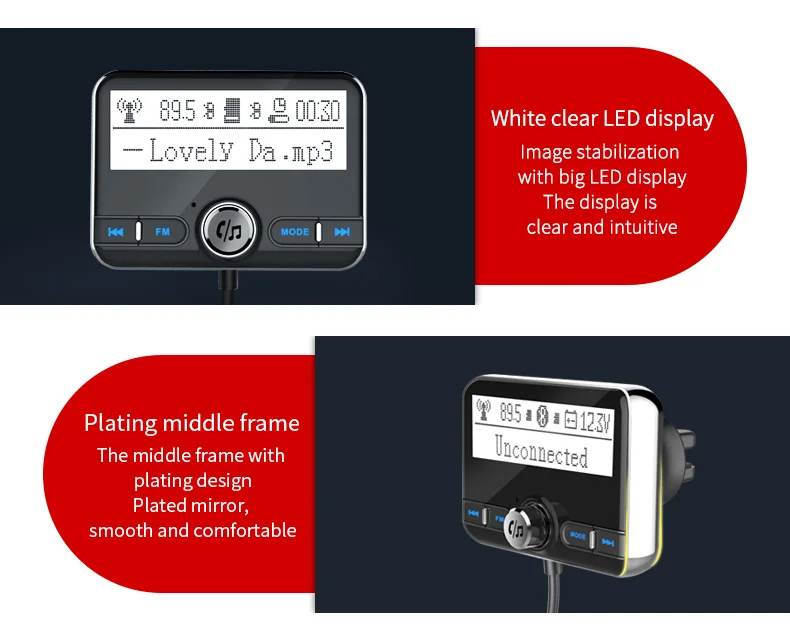 ANLUD Bluetooth Car Kit FM Transmitter Wireless Car AUX Modulator Car Mp3 Player Handsfree Dual USB Car Charger LCD Display (21)