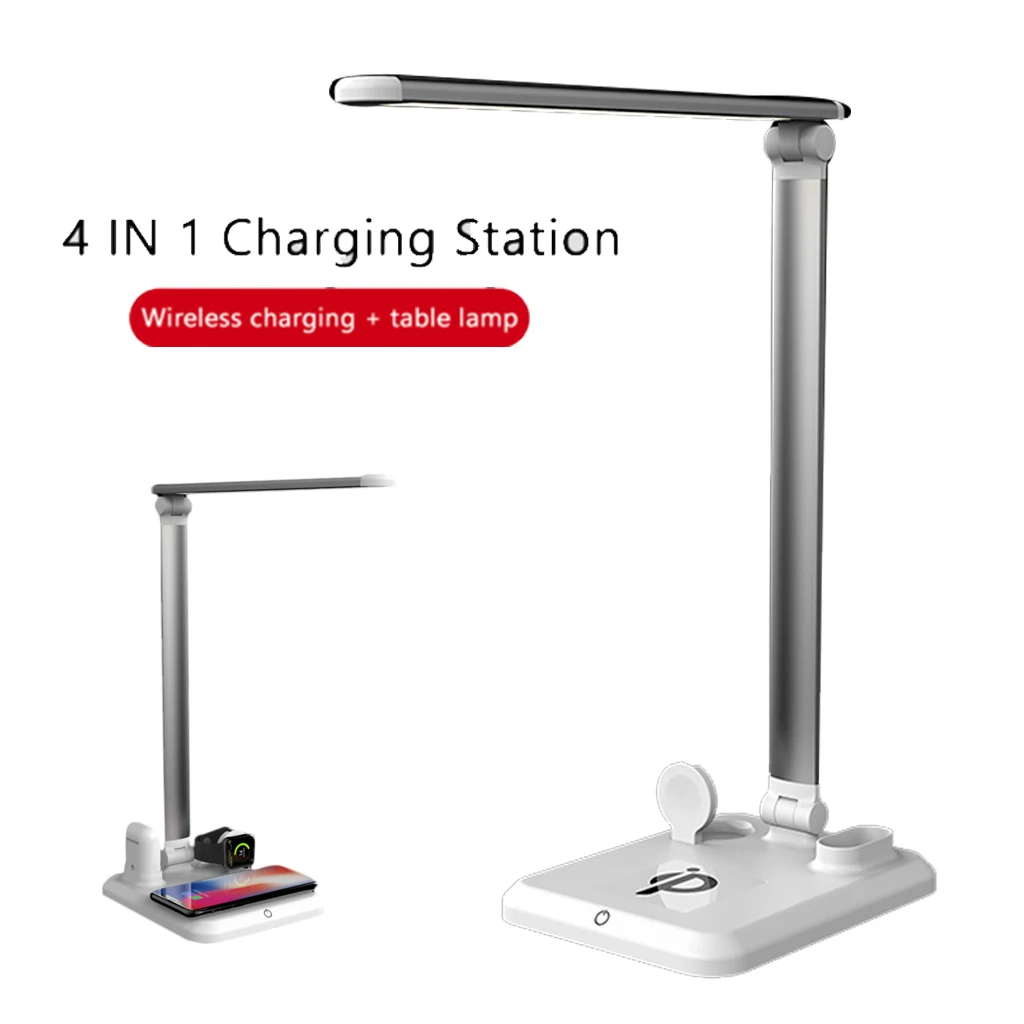  4 IN 1 Table Desk Lamp LED Light USB Charging Station Fast QI Wireless Charger Dock for Apple Watch - 33016854266