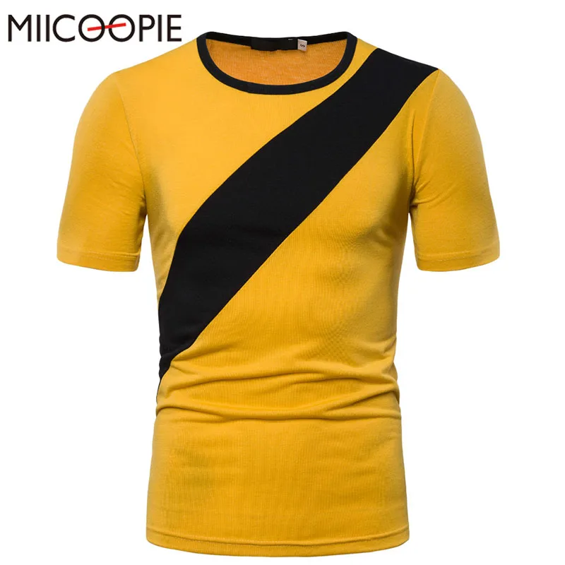 

2019 Spring New Release Stitching Contrast Print Short Sleeve T-Shirt Mens Fashion Summer Tshirt Yellow Tshirt