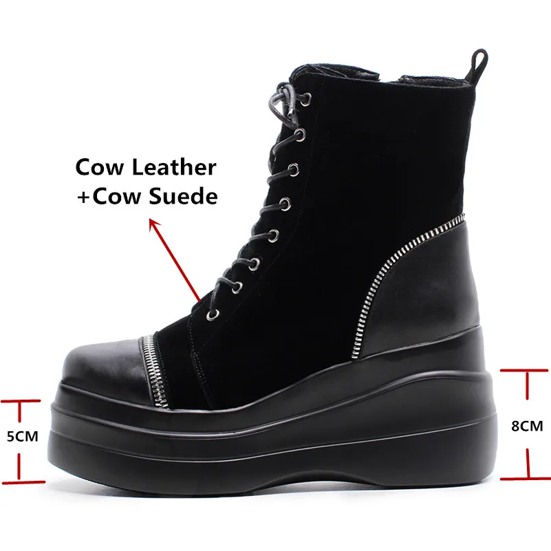 Gamuza Vaca Mujer Redonda Negro Tied Zapatos Botines Moda wXSqaXUrx