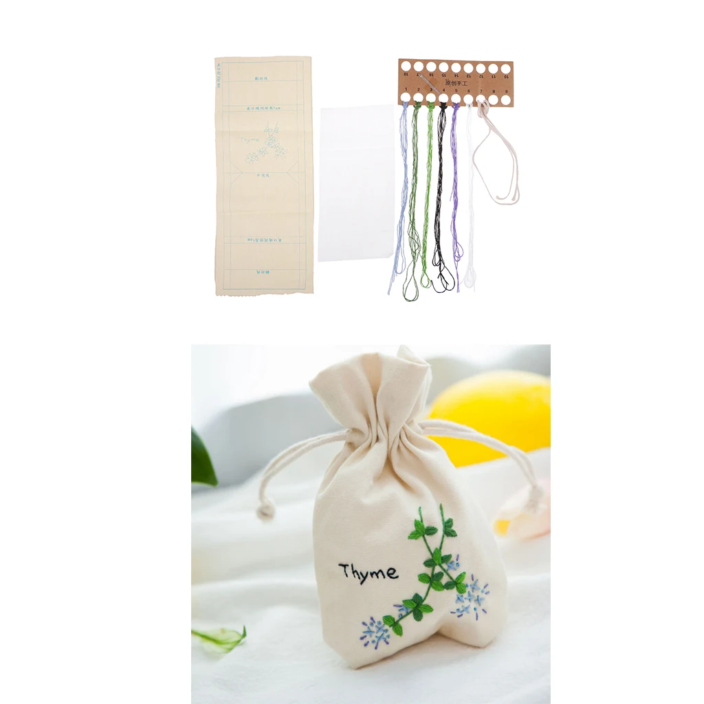 DIY Embroidery Cross Stitch Kit Pouch Canvas Drawstring Bag Handmade Needlework