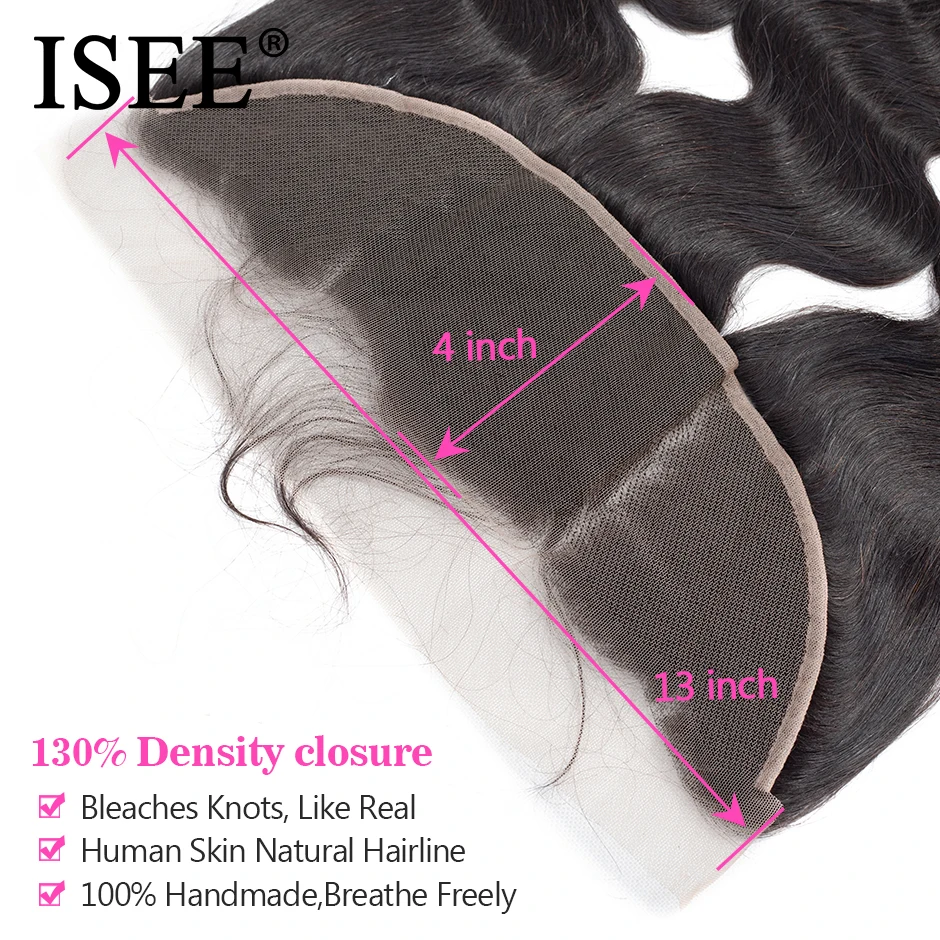 Baratos Paquetes de onda del cuerpo brasileño del pelo ISEE con los paquetes frontales del pelo humano del 100% Remy con el cierre 13*4 del cordón Frontal con paquetes