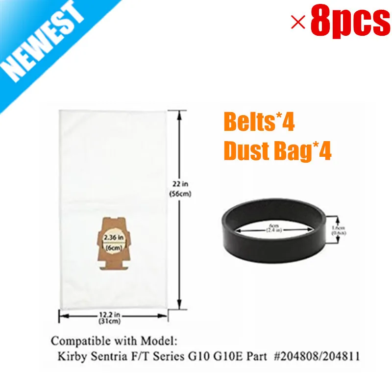 

4pcs F Style Sentria Universal Vacuum Bags+ 4 Belts for KIRBY Micron Magic Hepa White Cloth Sentria Models Part #20481,204811
