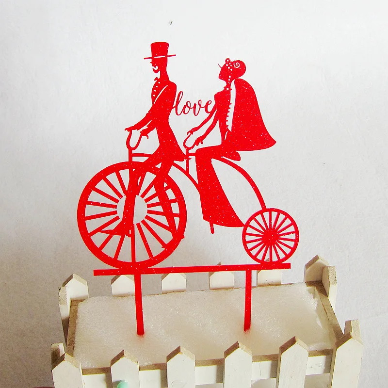 Lovely Romantic Wedding By Bike Cake Flag Topper Acrylic Cake Flags For Wedding & Anniversary Party Cake Baking Supplies